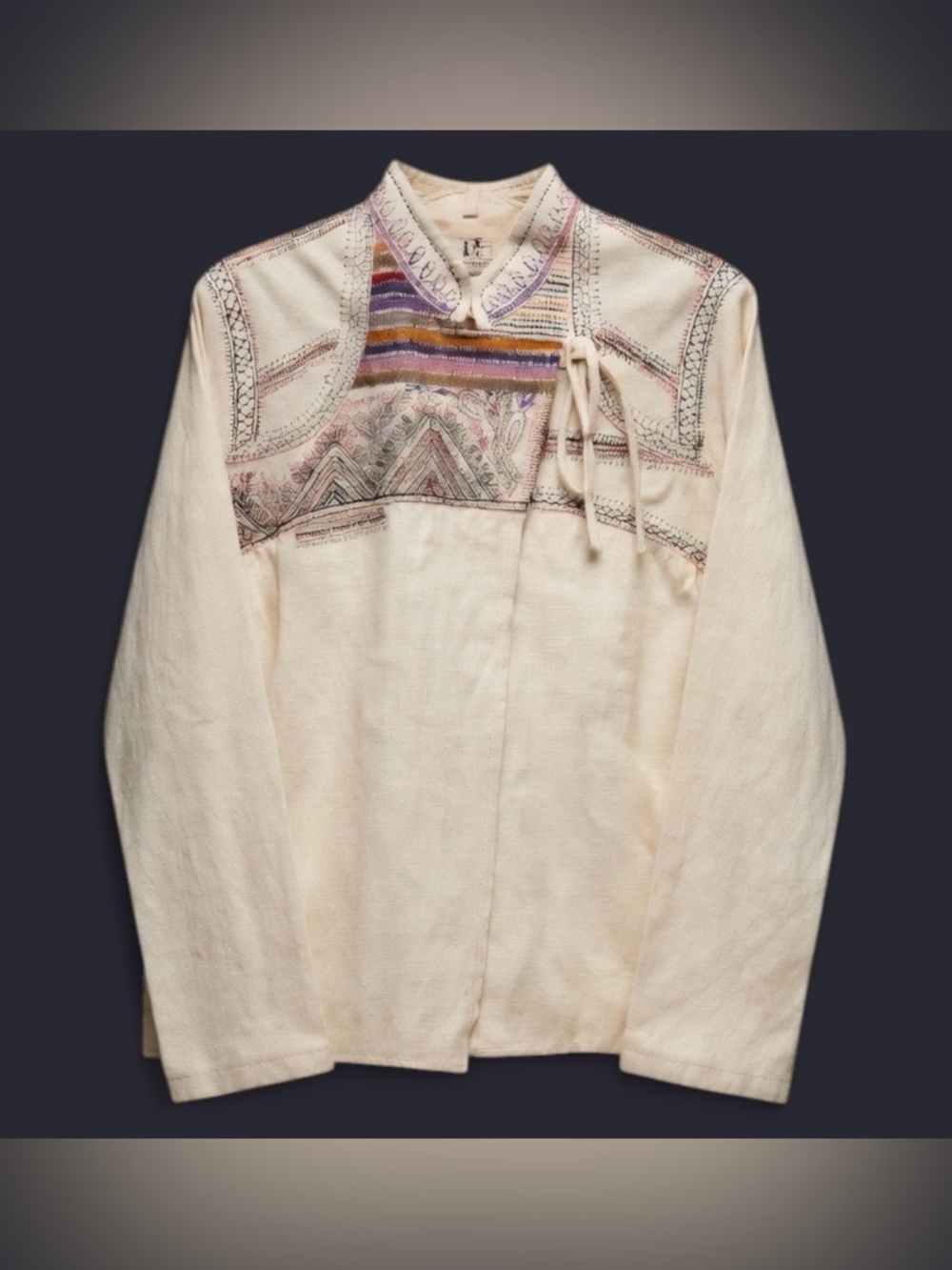 Lucky Brand Cream Embroidered Jacket with Multicolor Stitching